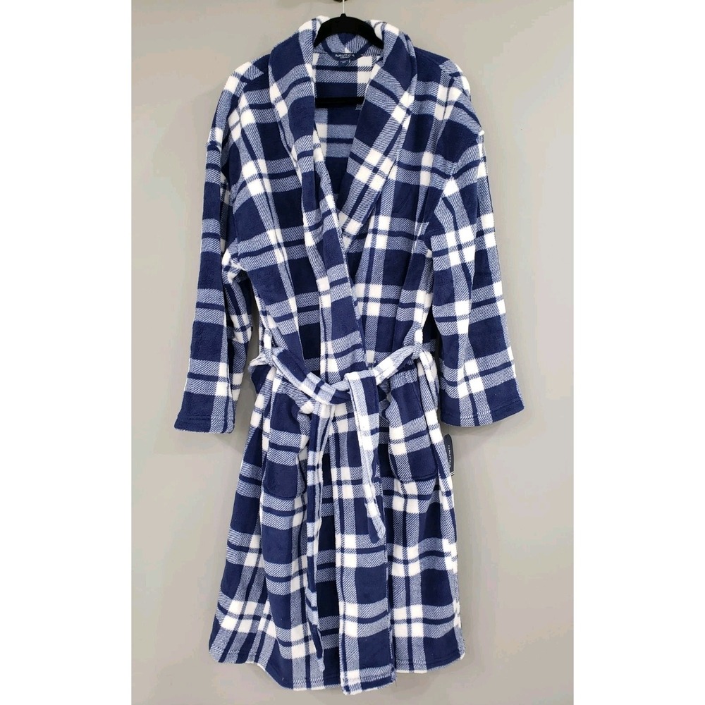 NEW Nautica Men's Plaid Robe Blue Plaid Gift Dad Grandpa Winter Holiday Fall